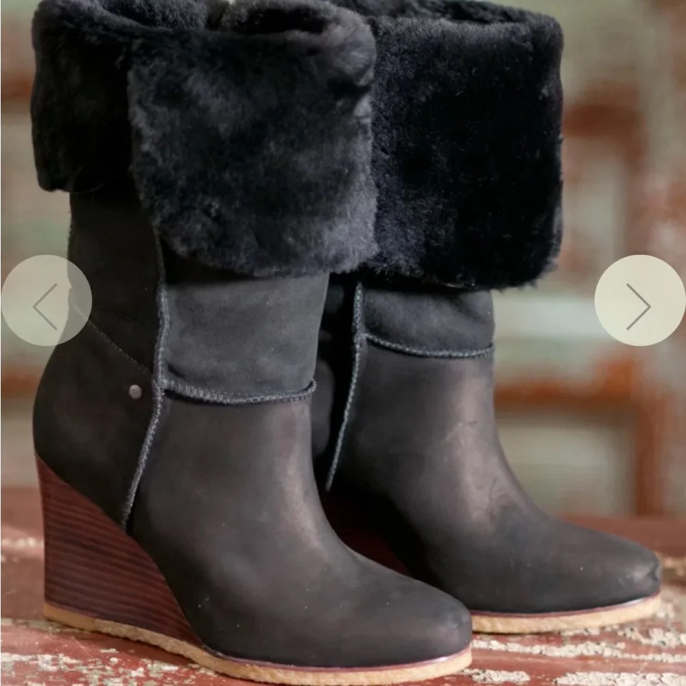 UGG Black Tall Wedge Winter Boots - Picture 2 of 16